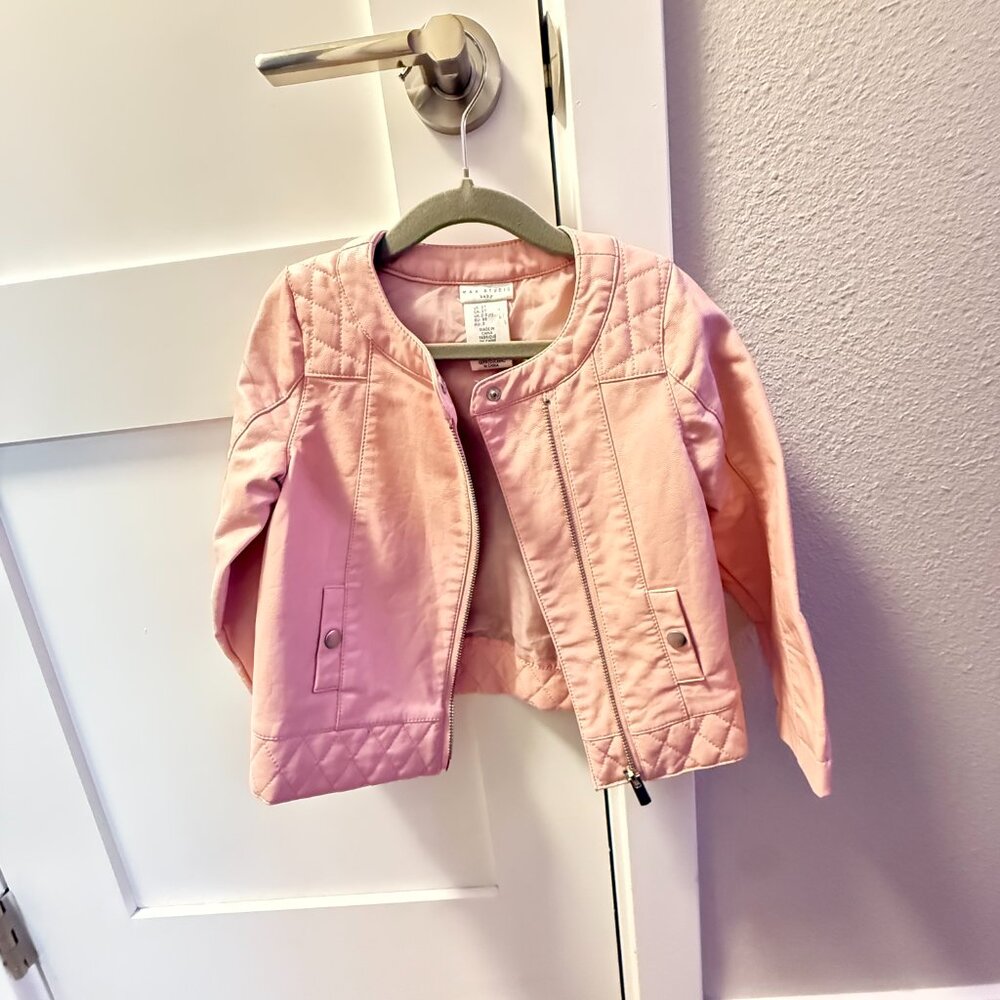 Max Studio Kids Baby Toddler Faux Leather PLU Jacket Blush Pink 3T
